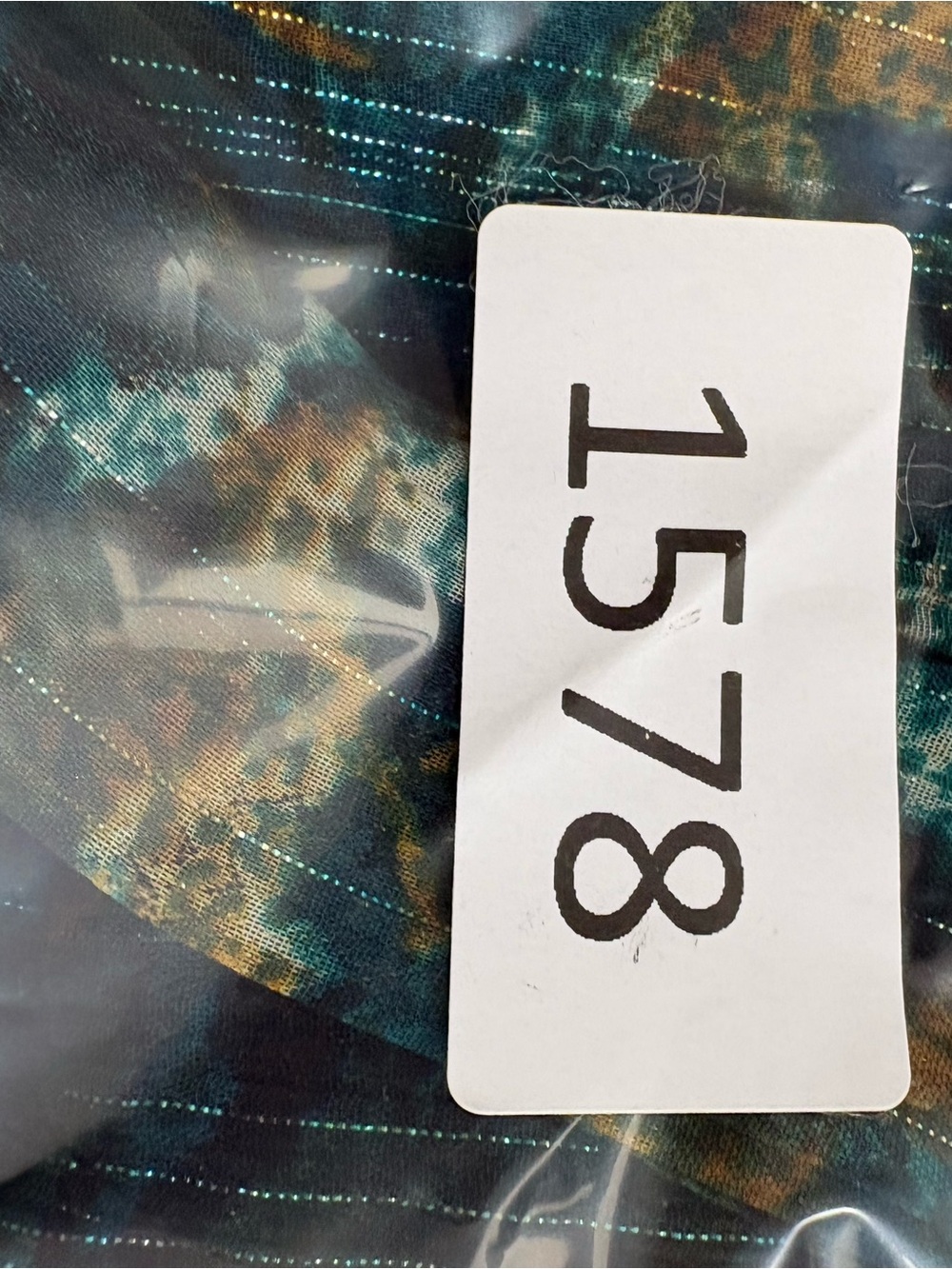 Sheer Teal & Gold Floral Tie-Neck Blouse-with Glimmering Silver Threading! - Picture 12 of 16